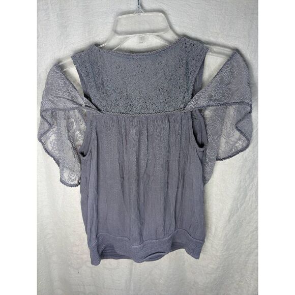 Free People Cold Shoulder Lace Boho Short Sleeve Blouse Top Lavender Purple XS - Picture 6 of 8